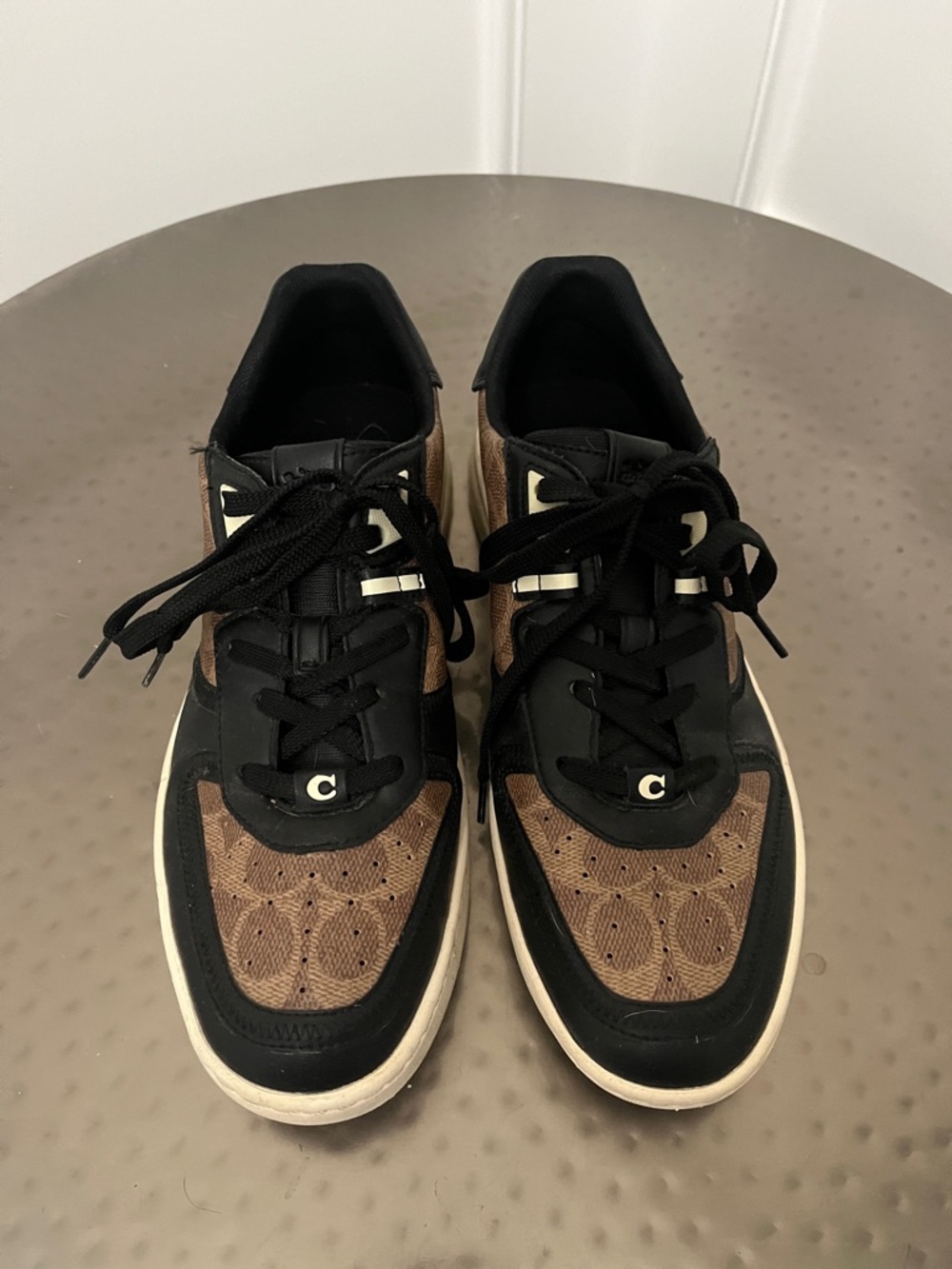 Coach Men's 10.5 Brown Signature Canvas & Black Leather Sneakers - Picture 2 of 10